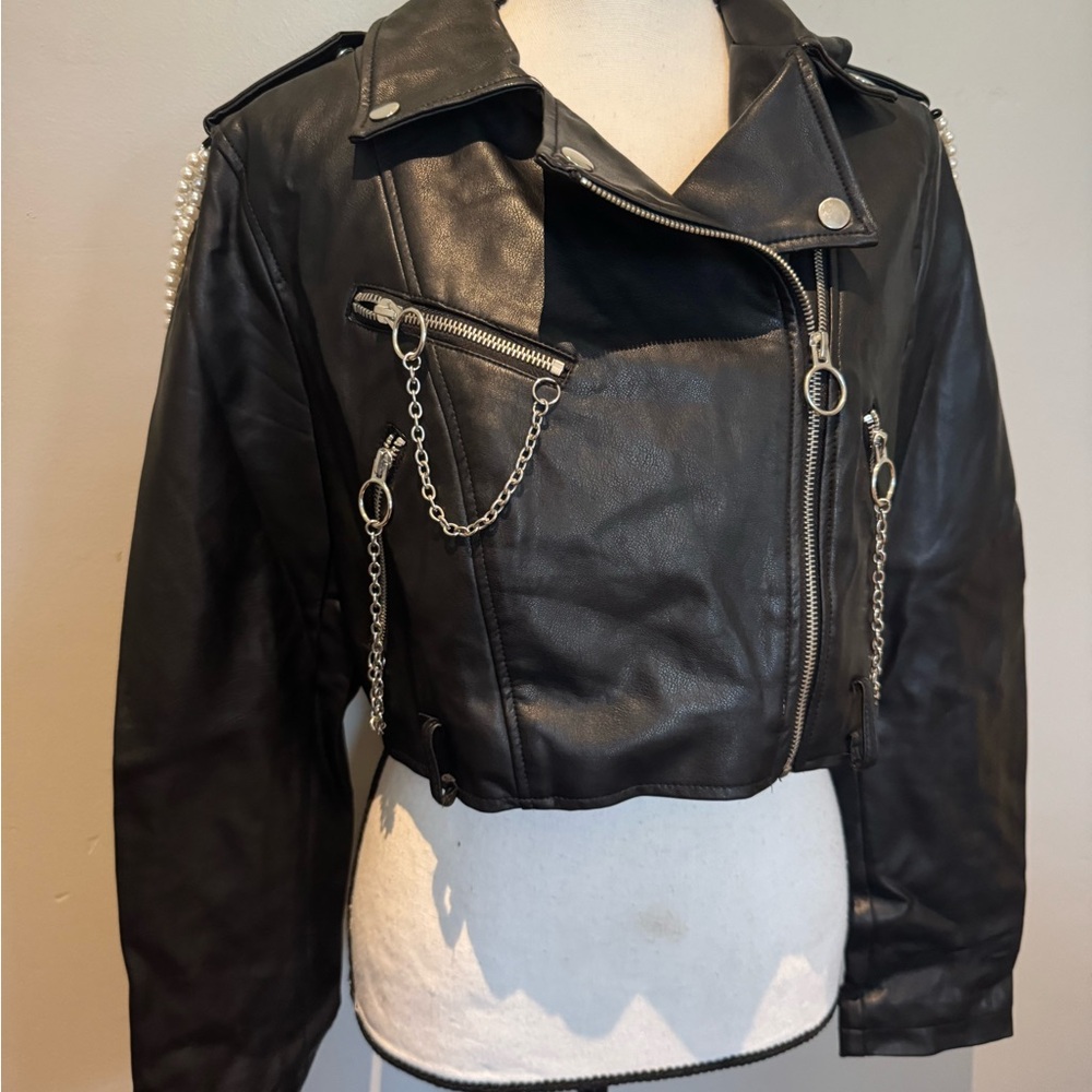 Forever 21 Black Leather Jacket with Silver Accents